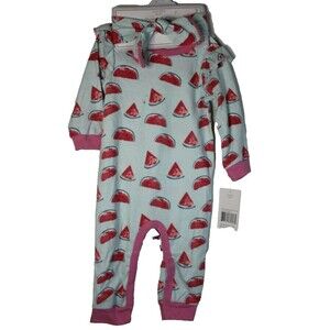Modern Baby Coverall And Headband 12 Months 2pc Teal Watermelon